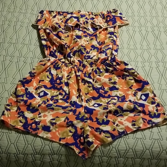 PAPAYA Orange Blue White Printed Romper S - Picture 1 of 3